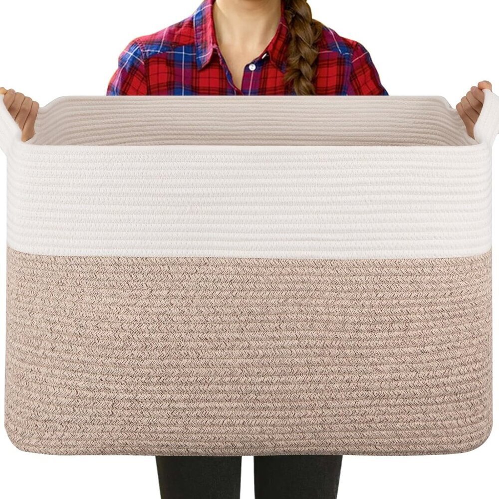 Extra Large Laundry Basket, 95L Blanket Basket for Living Room, Cotton Rope Stor